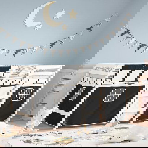 vidaXL Otroški pograd z zavesami bel in črn 90x200 cm trdna borovina Cene