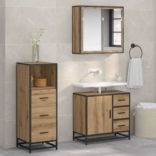 vidaXL Komplet pohištva za kopalnico s predalom 3 pcs artisan hrast Cene