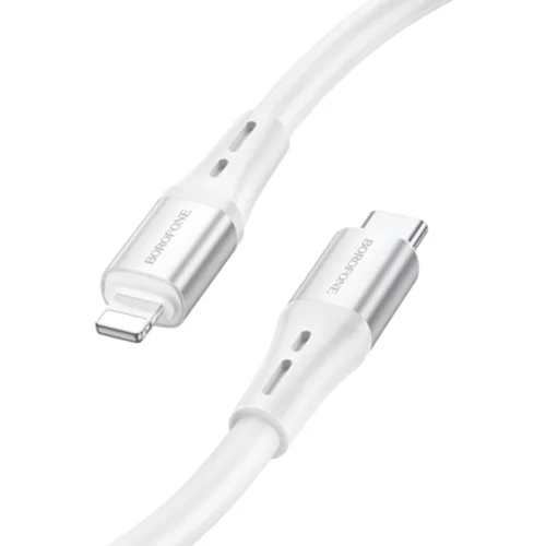 USB kabal BOROFONE BX88 Solid PD silicone charging data cable 1m, 20W for iPhone/lightning white