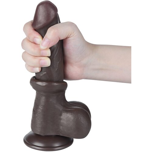 Lovetoy 2024 Sliding-Skin - dvostruki slojeviti dildo s testisima - 20 cm (smeđa) Slike