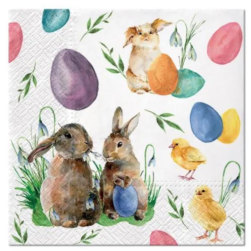  Za dekupaž Bunnies with Chicken - 1 kom (uskršnje salvete za)