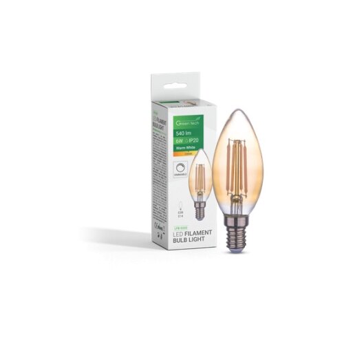 Greentech led sijalica filament amber dimabilna e14 6w 2300k ac220v c35 ( LFB-5202 ) Cene