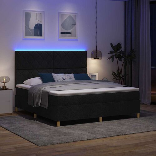  LED Box Spring Krevet s uzglavljem Crna 180 x 200 cm tkanina Slike