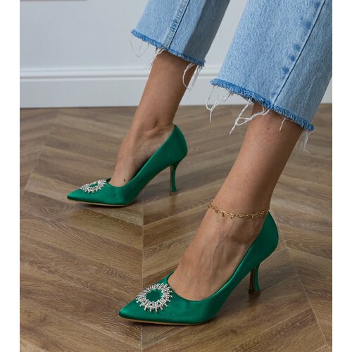Gemre Green satin pumps with rhinestones Bellira Cene