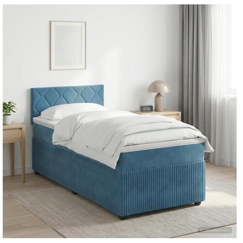 vidaXL Boxspring krevet s madracem Tamno plava 90 x 190 cm Baršun - Plava 90 x 190 cm Dizajn s rombovima Cene