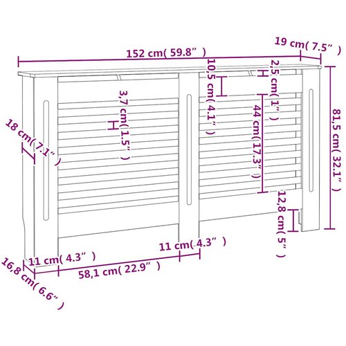  Pokrov za radijator bijeli 152 x 19 x 81,5 cm MDF Slike