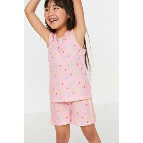 Trendyol Powder Printed Girl Knitted Pajamas Set