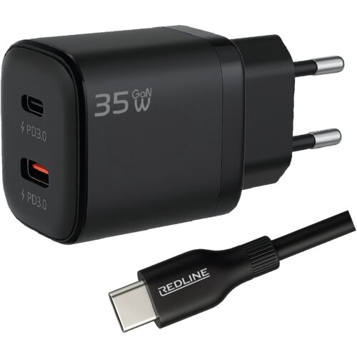 Redline Punjač sa USB-C kablom GL35CC+CC1M(60W), 2 x USB-C, 35W, Bijeli Slike