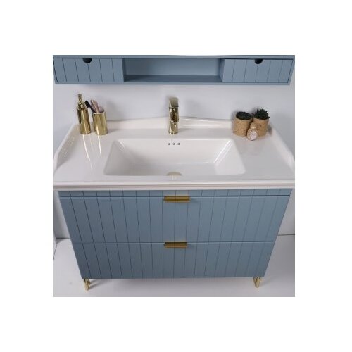 Hanah home Set kupaonskih ormarića s umivaonikom i ogledalom, 2 komada, plavi Slike