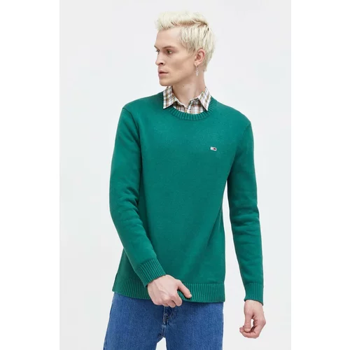 Tommy Jeans Bombažen pulover zelena barva