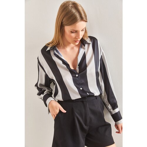 Bianco Lucci Women's Thick Striped Satin Shirt Cene