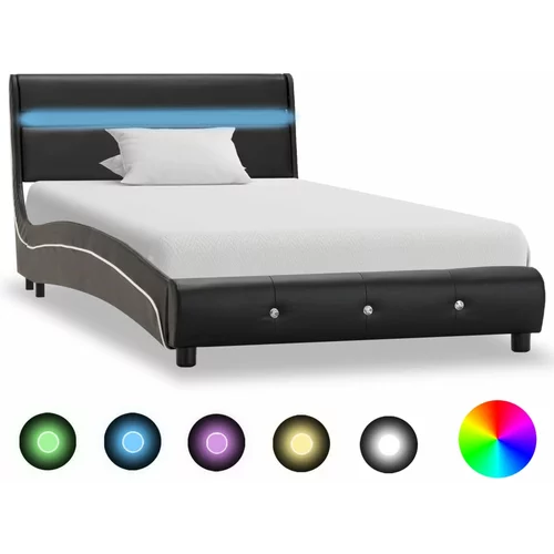 vidaXL posteljni okvir LED črno umetno usnje 90x200 cm