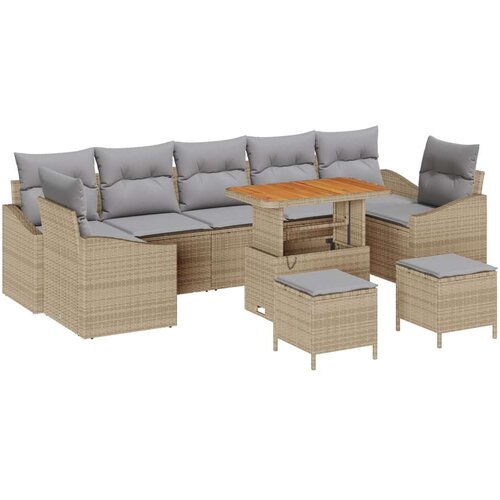  Garnitura za Vrt od 10 Dijelova s Jastučićima Bež Poli Ratan Akacija  2-Sjedalna Garnitura za Vrt s Jastučićima Bež Poli Ratan Cijene