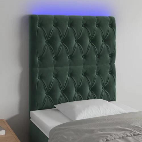 vidaXL LED posteljno vzglavje temno zeleno 80x7x118/128 cm žamet