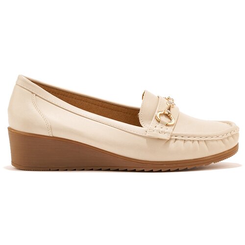 Shelvt Beige women's wedge loafers with gold decoration Cene