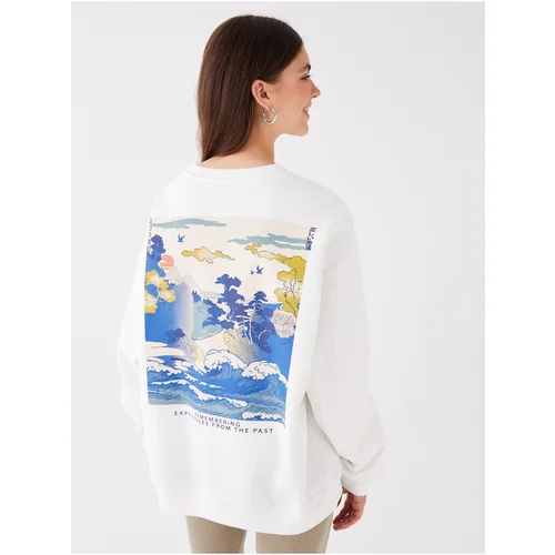 LC Waikiki Women's Crew Neck Printed Long Sleeve Oversized Sweatshirt.