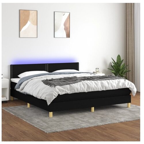 vidaXL Box spring postelja z vzmetnico LED črna 180x200 cm b Cene