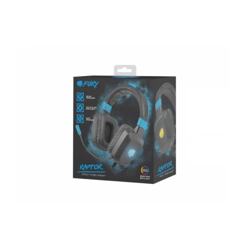 Natec FURY RAPTOR, Gaming Headset with Volume Control, 3.5mm Stereo, LED Backlit (USB), Black/Blue Slike