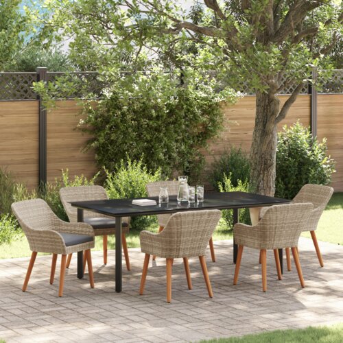 vidaXL Blagovaonski set 7 pcs Svijetlo siva i crna 200x100x74 cm Cijene
