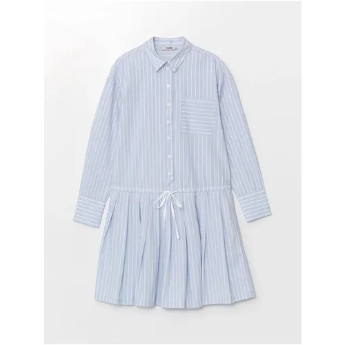 LC Waikiki XSIDE Blue Striped Shirt Collar Striped Women's Dress