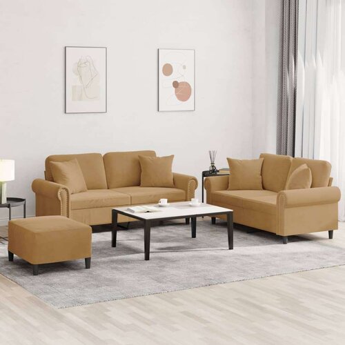  3-dijelni set sofa s jastucima smeđi baršunasti Cijene