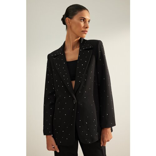 Trendyol Black Regular Lined Stone Woven Blazer Jacket Slike