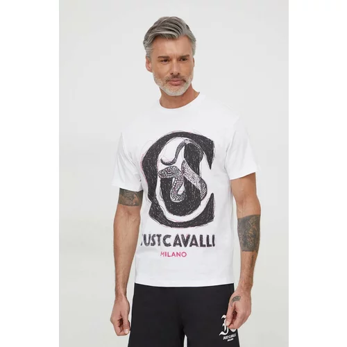 Just Cavalli Pamučna majica za muškarce, boja: bijela, s tiskom