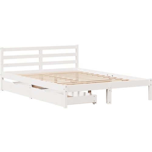 VidaXL Posteljni okvir s predali bel 120x190 cm trdna borovina, (21303750) Slike
