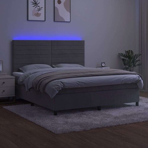 Krevet box spring s madracem LED svjetlosivi 160x200 cm bar&amp;scaron;un Slike