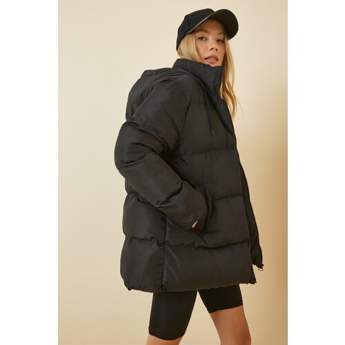 Happiness İstanbul Women's Black Oversized Puffy Coat with Hood Slike