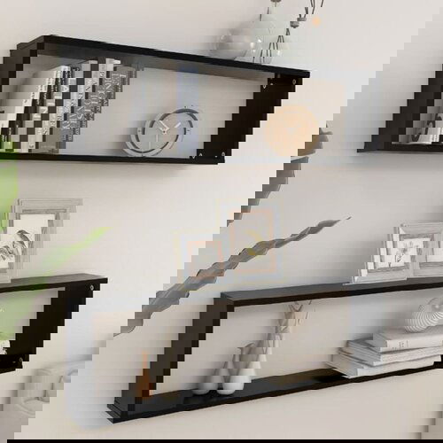  Kockaste zidne police 2 kom crne 100 x 15 x 30 cm od iverice Slike