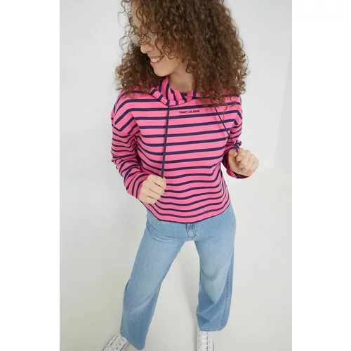 Tommy Jeans Bluza ženska, roza barva, s kapuco