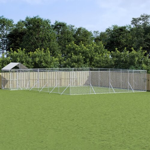 vidaXL zunanja pasja ograda s streho srebrna 10x8x2,5m pocinkano jeklo Cene