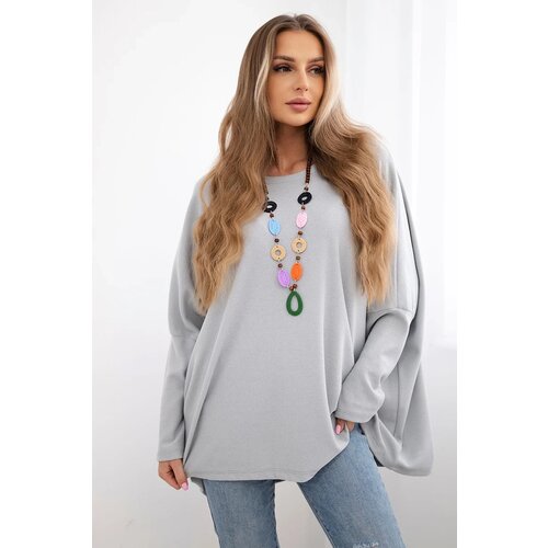 Kesi Włoski Oversize blouse with necklace grey Cene