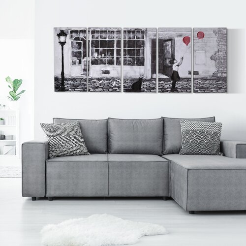 HOMCOM platno z deklico, 80x40cm, 5 kosov za dom in pisarno, platno iz borovega lesa in vodnega laka, črno belo rdeče, (20708436) Cene