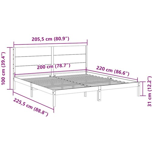  Dugi okvir kreveta bez madraca 200 x 220 cm masivno drvo Slike