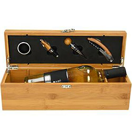  Set vinski Cipro 4-djelni s pretincem za vino od bambusa Cene