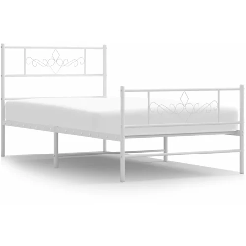 vidaXL Kovinski posteljni okvir z vzglavjem in vznožjem bel 100x200 cm, (20906804)