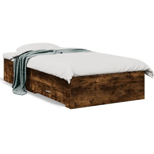 VidaXL Posteljni okvir s predali dimljen hrast 90x200 cm inž. les Slike