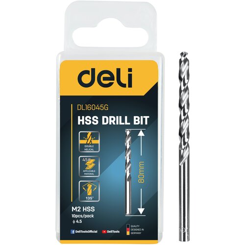Deli Burgija spiralna HSS EDL16045G, Za metal, 4.5 mm, 10 komada Slike