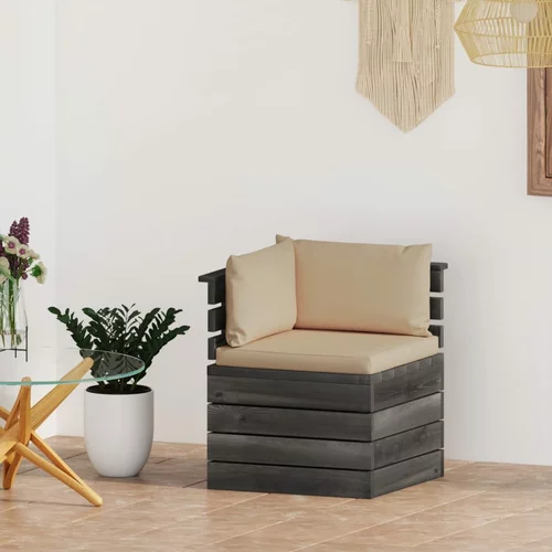 vidaXL Vrtni kotni kavč iz palet z blazinami borovina