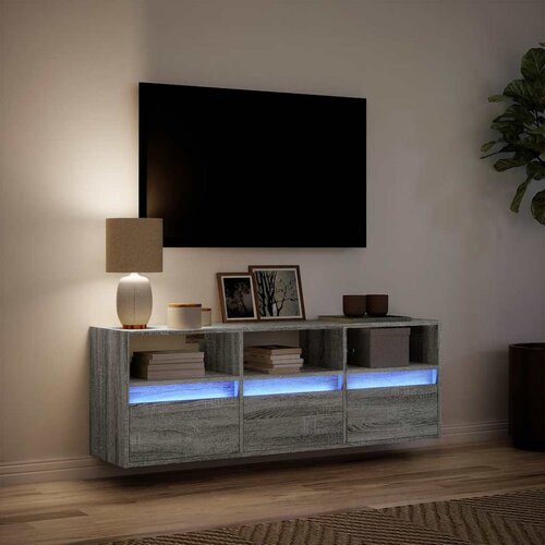  Zidni TV ormarić s LED svjetlima boja hrasta 130x31x45 cm Slike