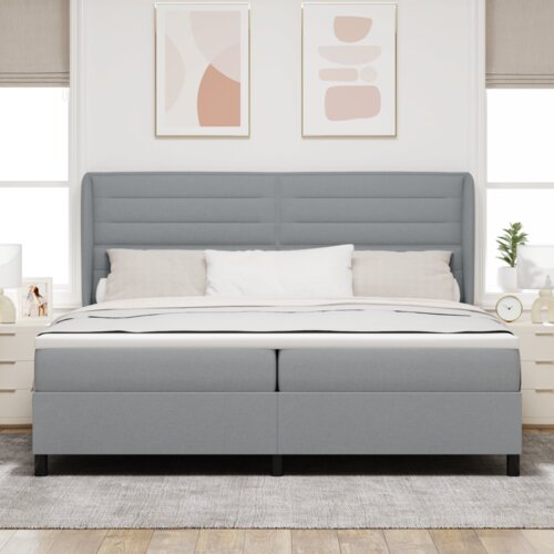Box Spring Krevet s Madracem Svjetlosiva 200x200 cm Tkanina Cijene