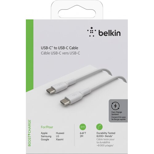 Belkin BoostCharge USB-C v USB-C kabel bele barve dolžine 2m Slike
