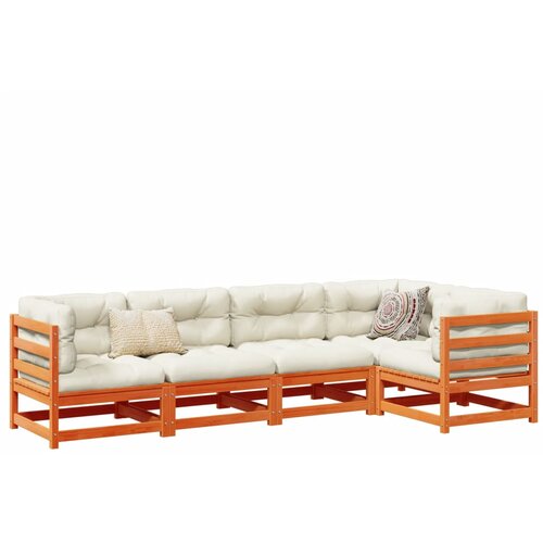 VidaXL 5-dijelni set vrtnih sofa s jastucima vo&amp;scaron;tano smeđi od borovine Slike