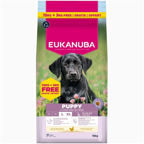 Eukanuba Premium Nutrition Puppy Large & Giant Breed piletina - 15 + 3 kg gratis! Cene