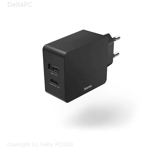 Punjac HAMA USB-C + USB-A baza 30W crni QC