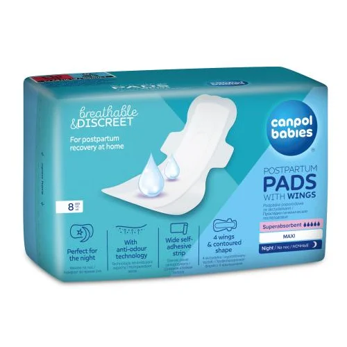 Canpol Breathable & Discreet Night Postpartum Pads With Wings poporodni vložki 8 kos za ženske