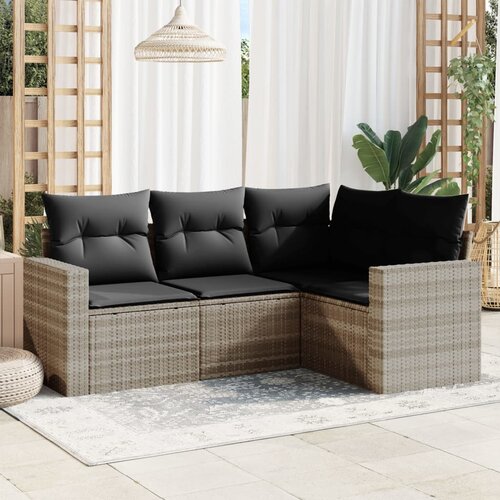 VidaXL 4-dijelni set vrtnih sofa s jastucima svijetlosivi poliratan Slike