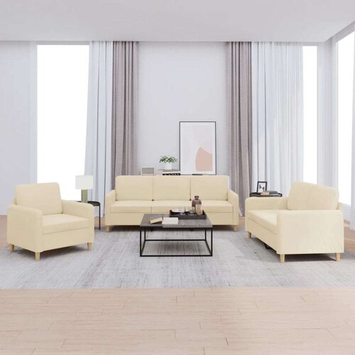  3-dijelni set sofa s jastucima krem od tkanine Slike